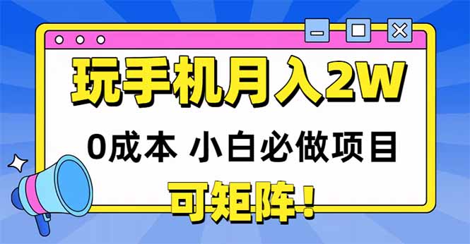 玩玩手机月入20000+，0成本小白必做项目，可矩阵-森森项目库