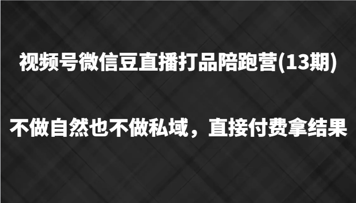 视频号微信豆直播打品陪跑(13期)，不做不自然流不做私域，直接付费拿结果-森森项目库