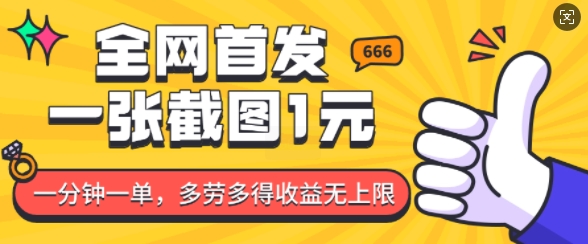 全网首发，一张截图1块钱，一分钟一单，多劳多得，收益无上限-森森项目库