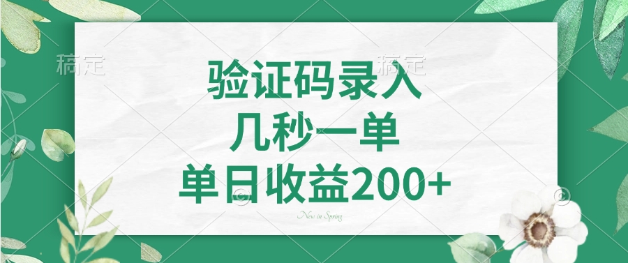 验证码录入，几秒一单，单日收益200+-森森项目库