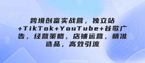 跨境创富实战营，独立站+TikTok+YouTube+谷歌广告，经营策略，店铺运营，精准选品，高效引流-森森项目库