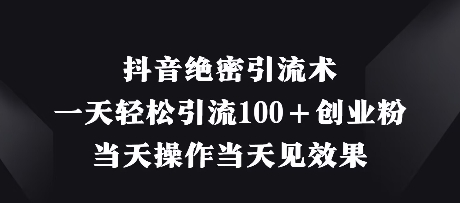 抖音绝密引流术，一天轻松引流100+创业粉，当天操作当天见效果-森森项目库