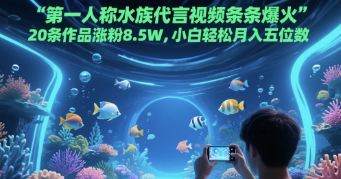 第一人称水族代言视频条条爆火，20条作品涨粉8.5W，小白轻松月入五位数-森森项目库