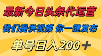 最新今日头条代运营，我们提供视频，你一键发布，单号日入200+【揭秘】-森森项目库