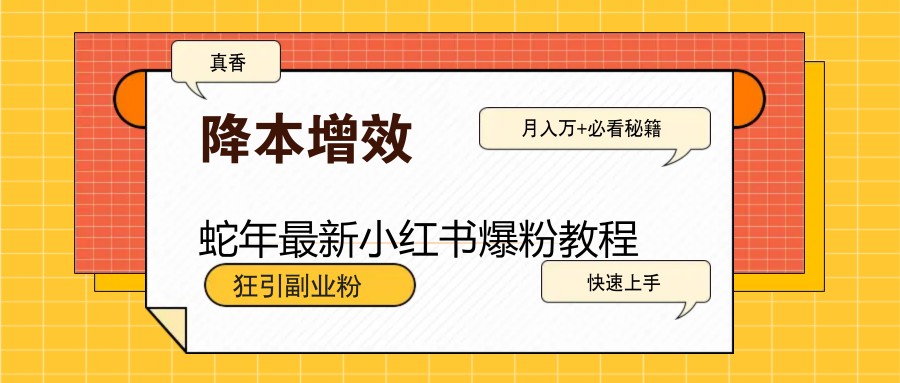 蛇年最新小红书爆粉教程，狂引副业粉，月入万+必看-森森项目库