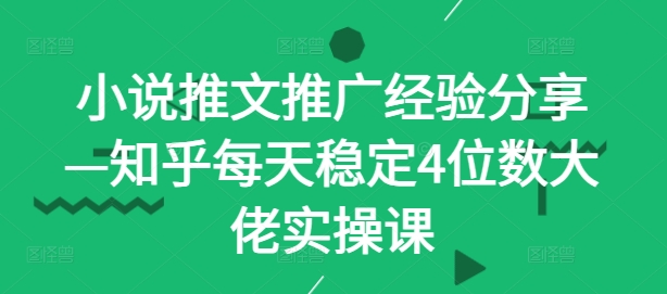 小说推文推广经验分享—知乎每天稳定4位数大佬实操课-森森项目库