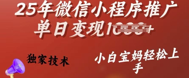 25年微信小程序推广单日变现多张，独家技术，小白宝妈轻松上手【揭秘】-森森项目库