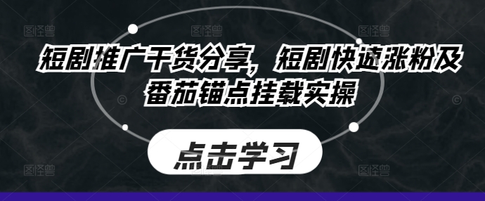 短剧推广干货分享，短剧快速涨粉及番茄锚点挂载实操-森森项目库