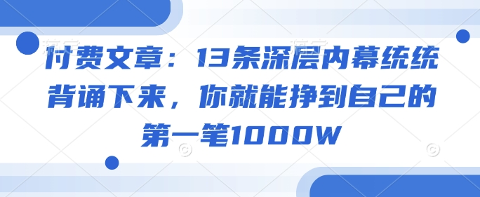 付费文章：13条深层内幕统统背诵下来，你就能挣到自己的第一笔1000W-森森项目库
