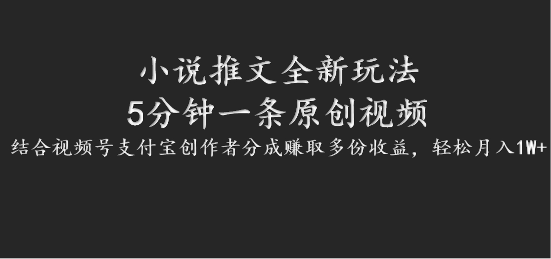 小说推文全新玩法，5分钟一条原创视频，结合视频号支付宝创作者分成赚取多份收益-森森项目库